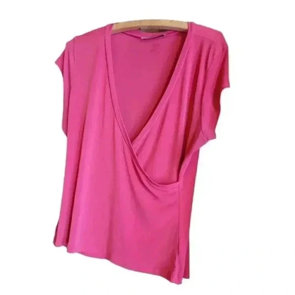 Womans Pretty Pink/Orange Draped Top with  Cap Sleeves - Picture 3 of 6
